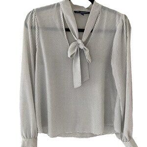 One Clothing Polka Dot Blouse Neck Tie Bow Long Sleeve Lightweight Semi Sheer S